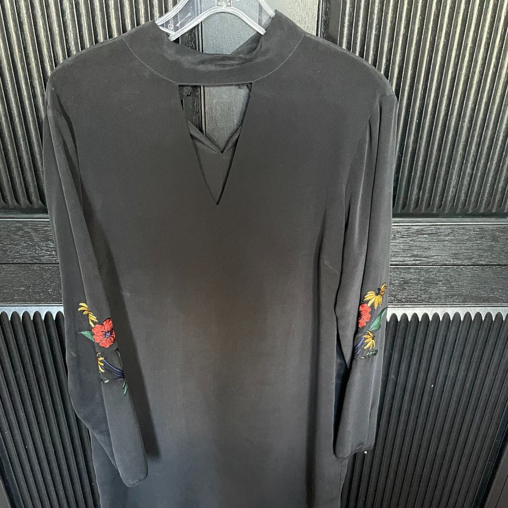 Baldwin Kansas City Black Silk Dress w/ Embroidery M